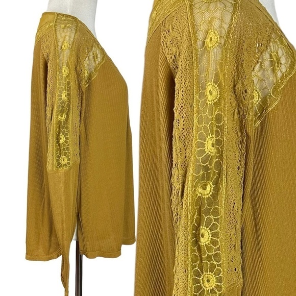 Free People Lola Lace Long Sleeve Top in Alchemy Mustard Gold Small Hi Lo - Picture 9 of 15